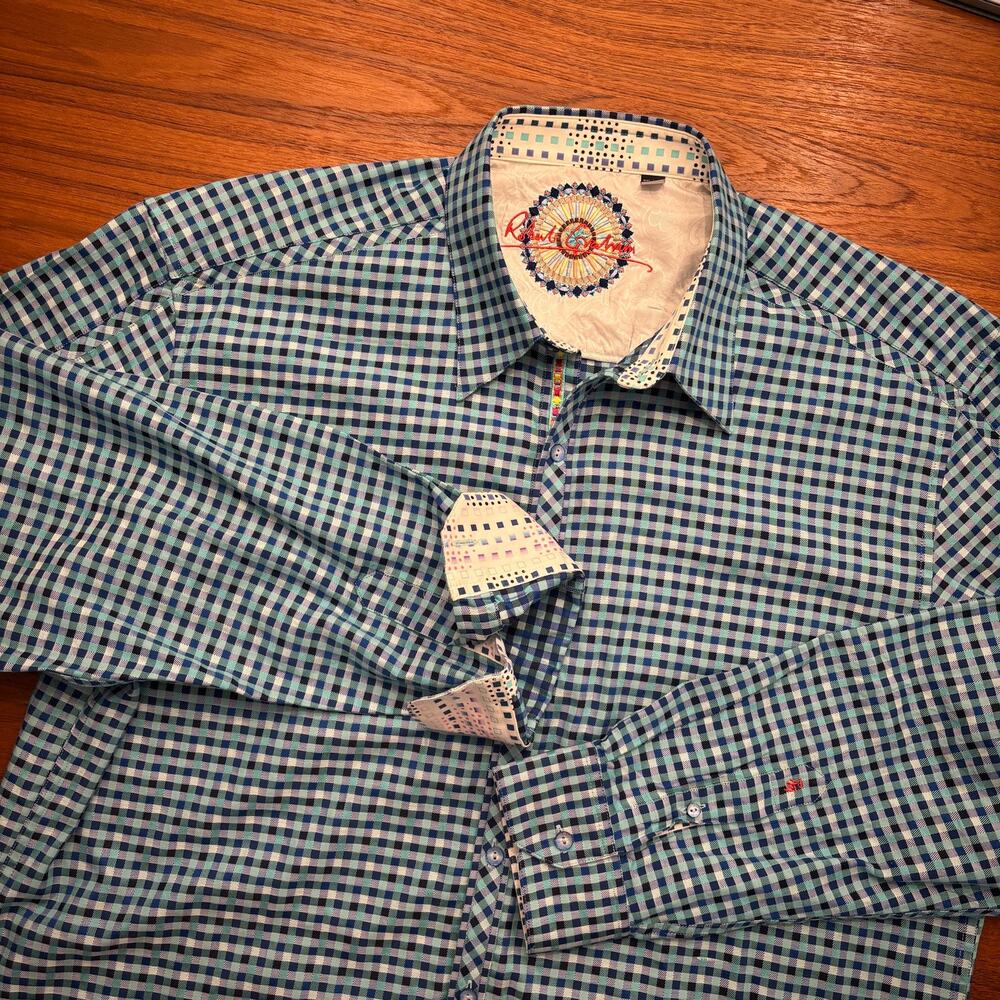 Robert Graham Men's Long Sleeve Blue Plaid Button Down shirt 2XL